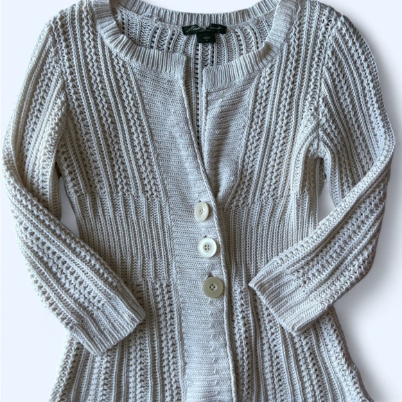 Vintage Y2K Eddie Bauer Womens Cream Knit Cottagecore Cabincore Cardigan Medium - Picture 2 of 13